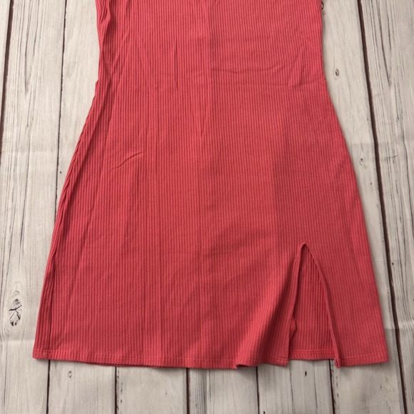 Reformation Ribbed Knit Mock Neck Sleeveless Front Slit Skylar Mini Dress Pink M - Picture 4 of 11